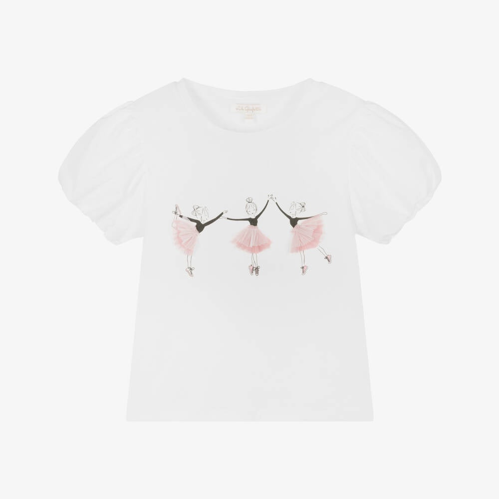 Lili Gaufrette Girls Snow White Puff Sleeve Top