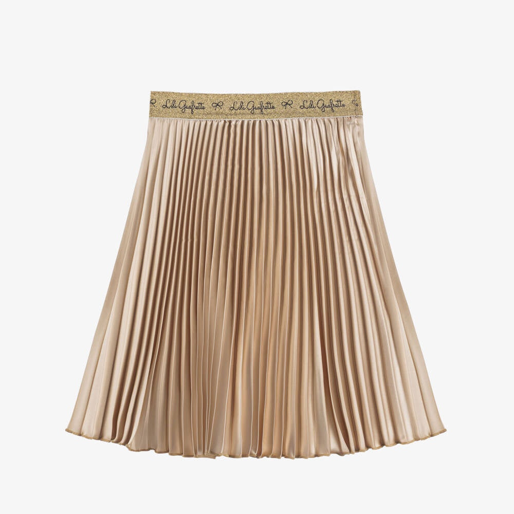 Lili Gaufrette Girls Gold Pleated Satin Skirt