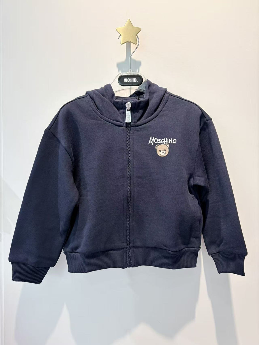 Moschino Kids Navy Zip-up Hoodie with Bear Logo