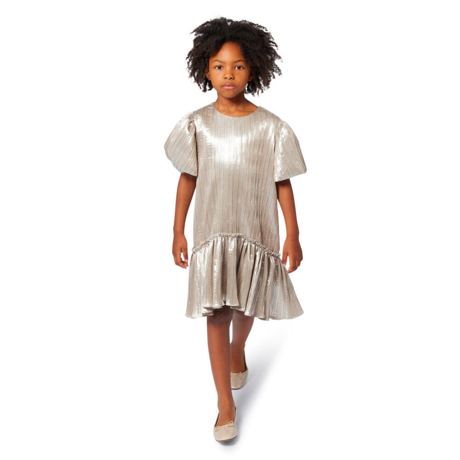 Billieblush Ceremony Girls Shiny Metallic Gold Pleated Dress