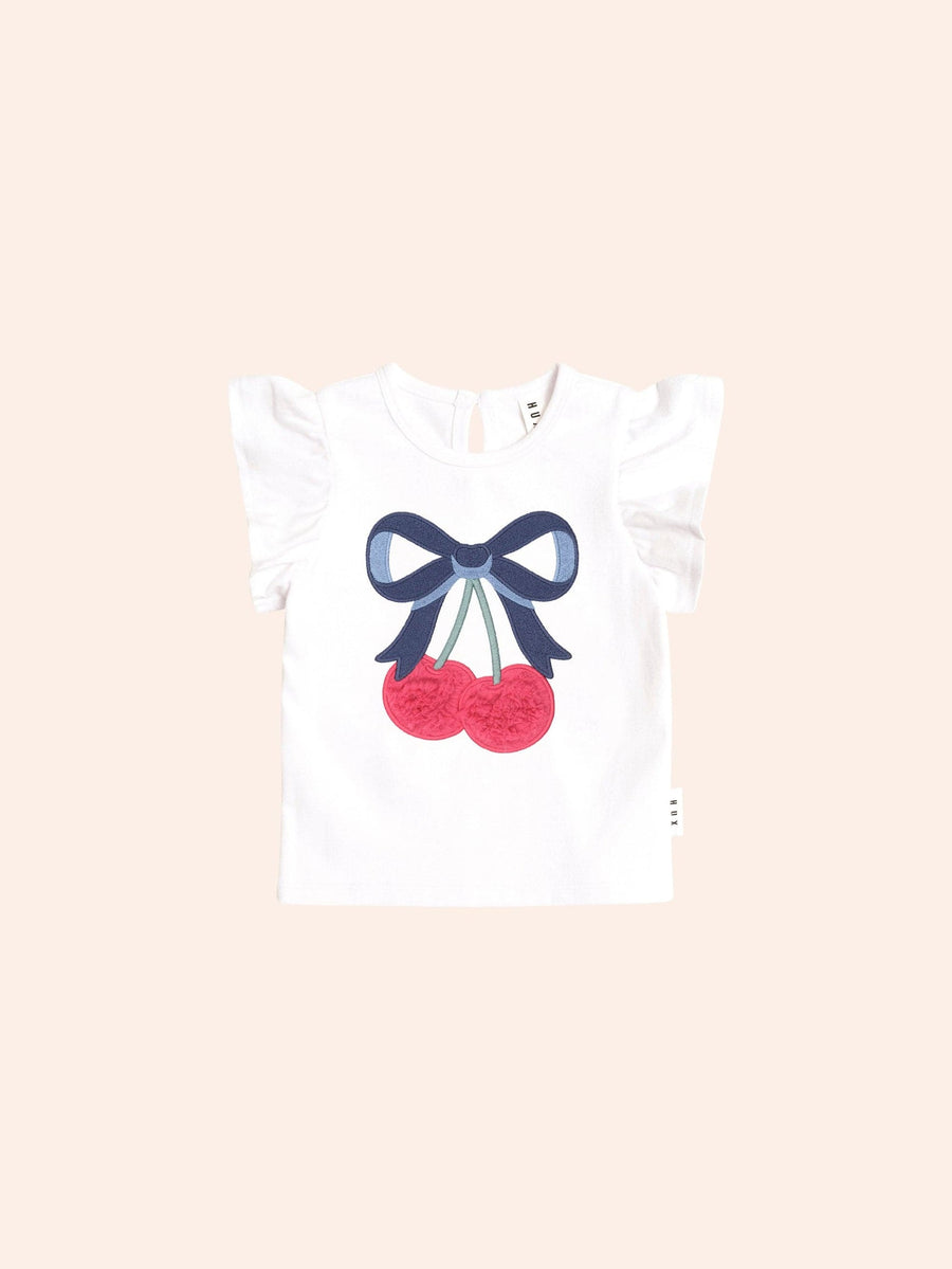 Huxbaby Girl Cherry Bow Frill Sleeve Tee