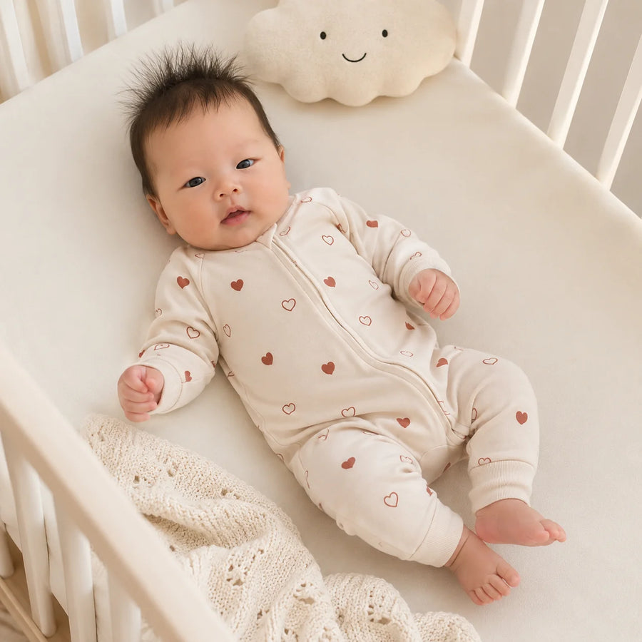 Norsu Organic Baby Fleece Organic Cotton Bodysuit- Hearts
