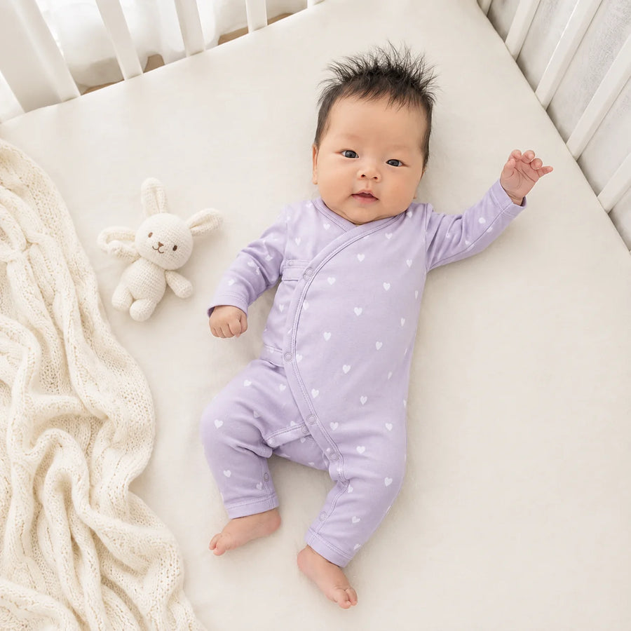 Norsu Organic Baby Organic Kimono Bodysuits-Lilac Hearts