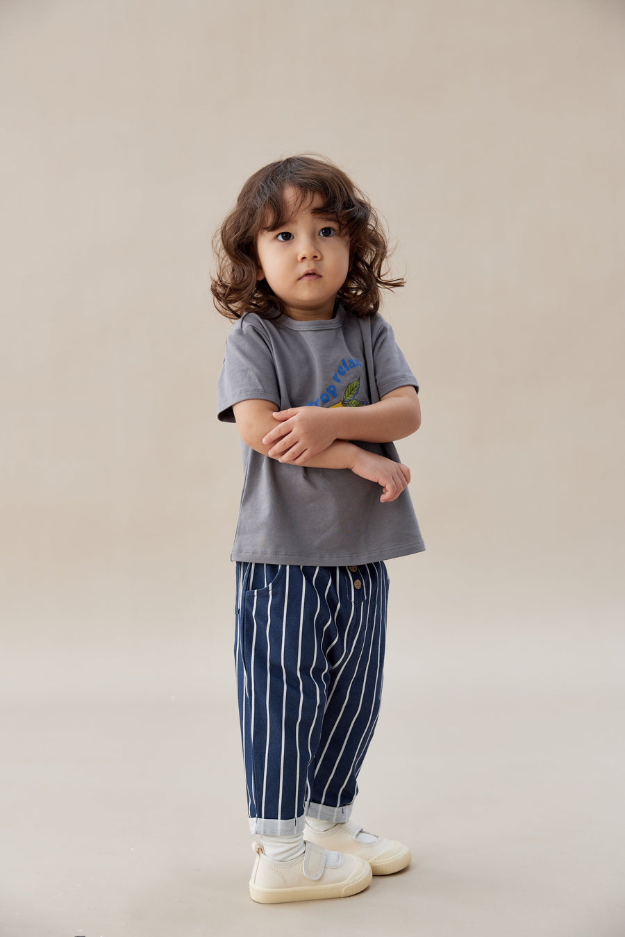 Norsu Organic Baby Relaxed Tapered Pant-Navy stripe