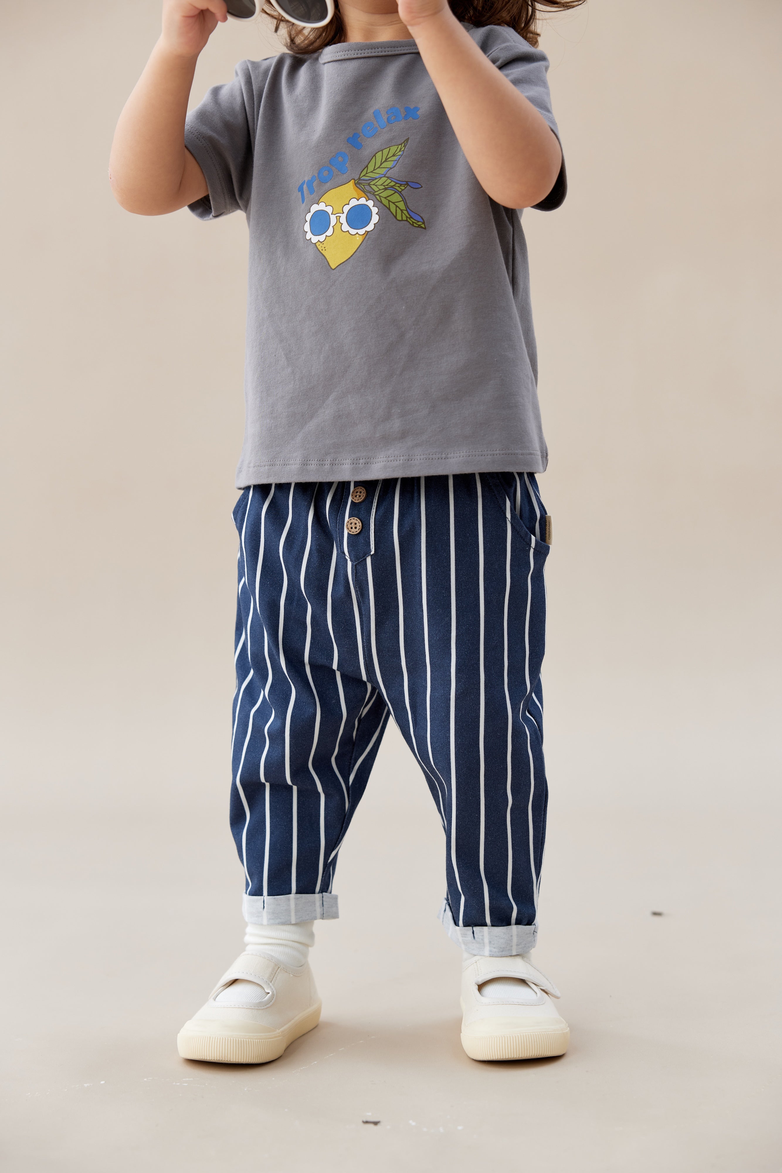 Norsu Organic Baby Relaxed Tapered Pant-Navy stripe