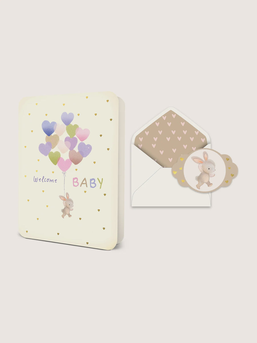 Studio Oh! Welcome Baby Heart Balloons Deluxe Greeting Card