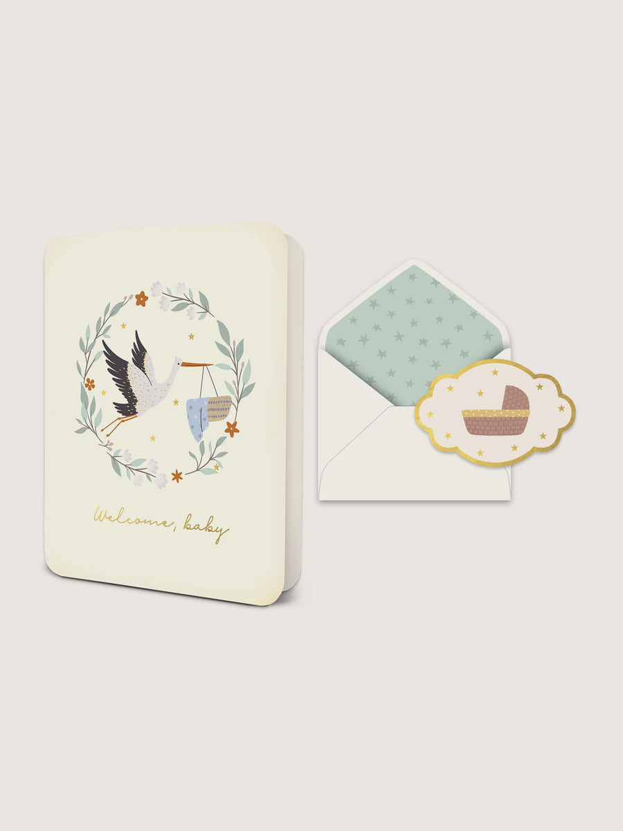 Studio Oh!Welcome Baby Stork Deluxe Greeting Card