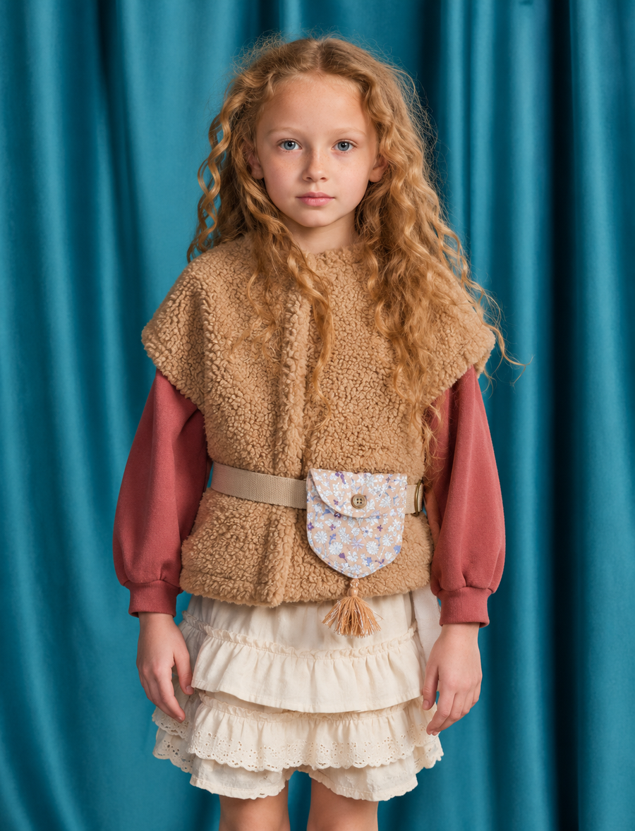 Gingersnaps Jeanette Shearling Gilet with Floral Belt Bag and Tassels