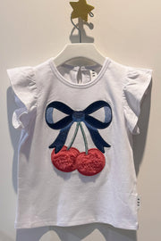 Huxbaby Girl Cherry Bow Frill Sleeve Tee