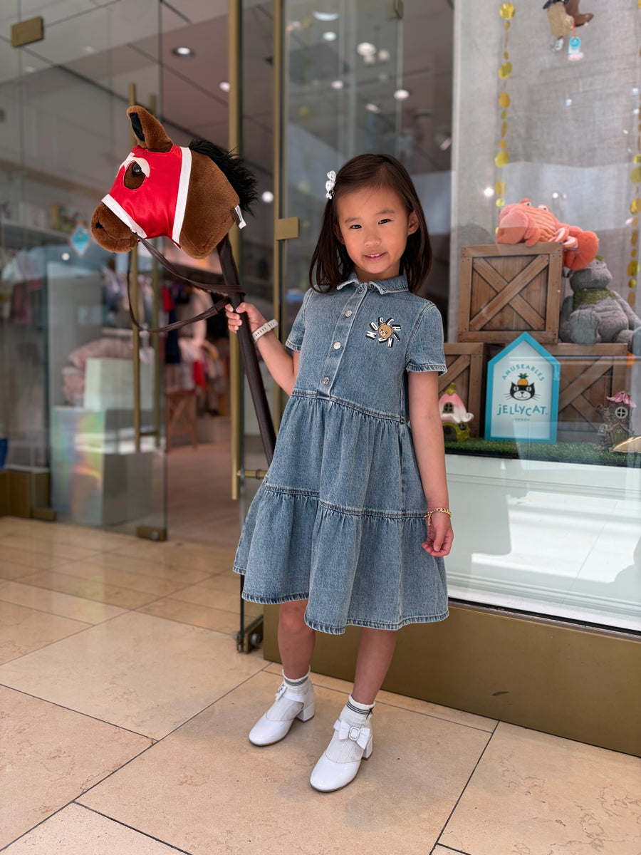Moschino Girls Blue Washed Denim Teddy Bear Dress