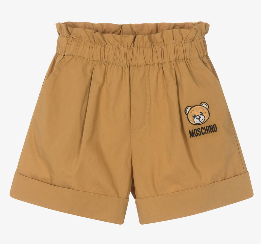 Moschino Girls Patch Ruffled Waist Brown Shorts