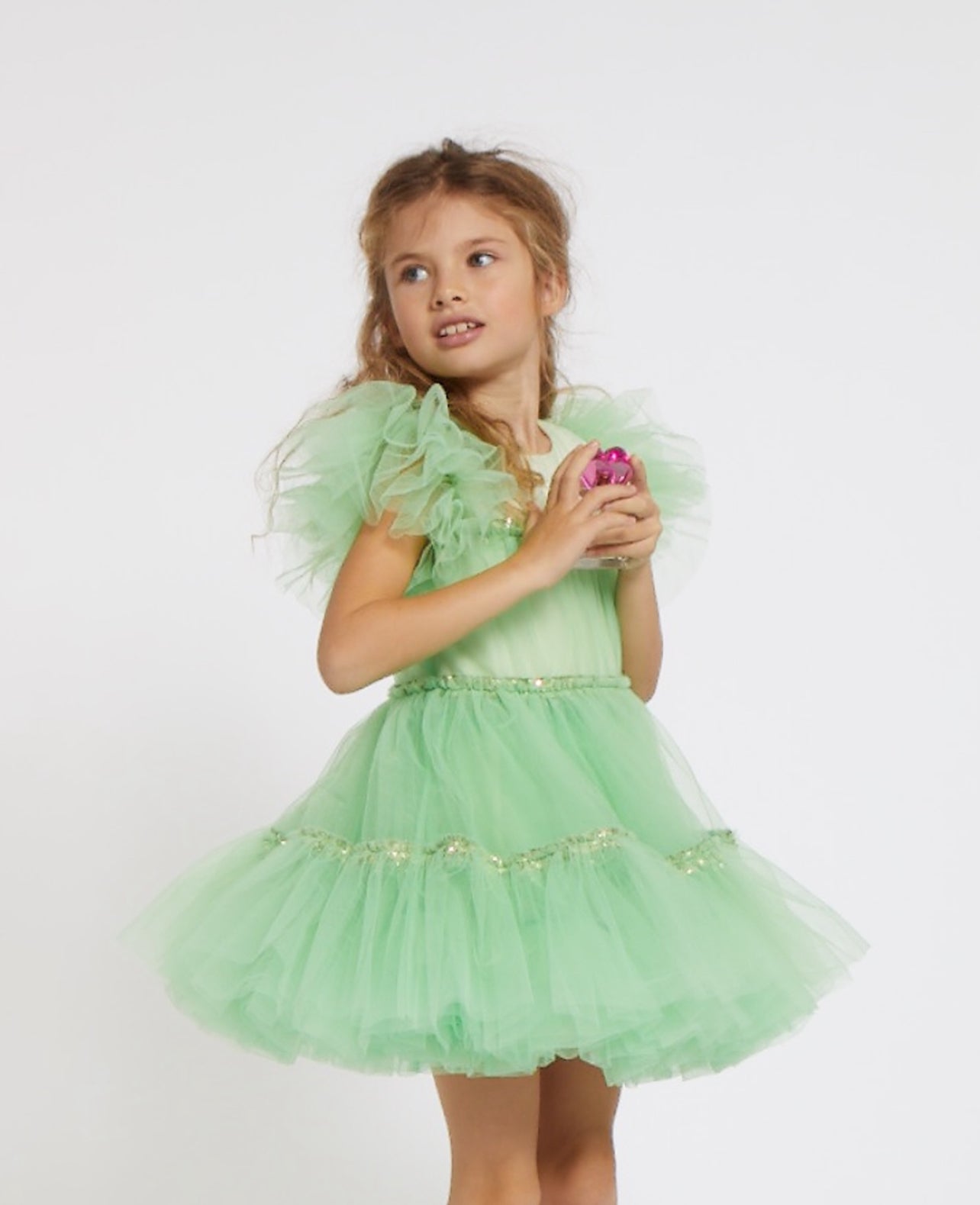Billieblush Green Tulle Ruffle Dress