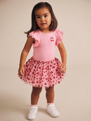 Huxbaby Longsleeve Cherry Pie Rib Tulle Dress