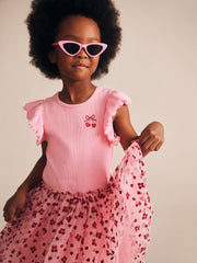 Huxbaby Longsleeve Cherry Pie Rib Tulle Dress
