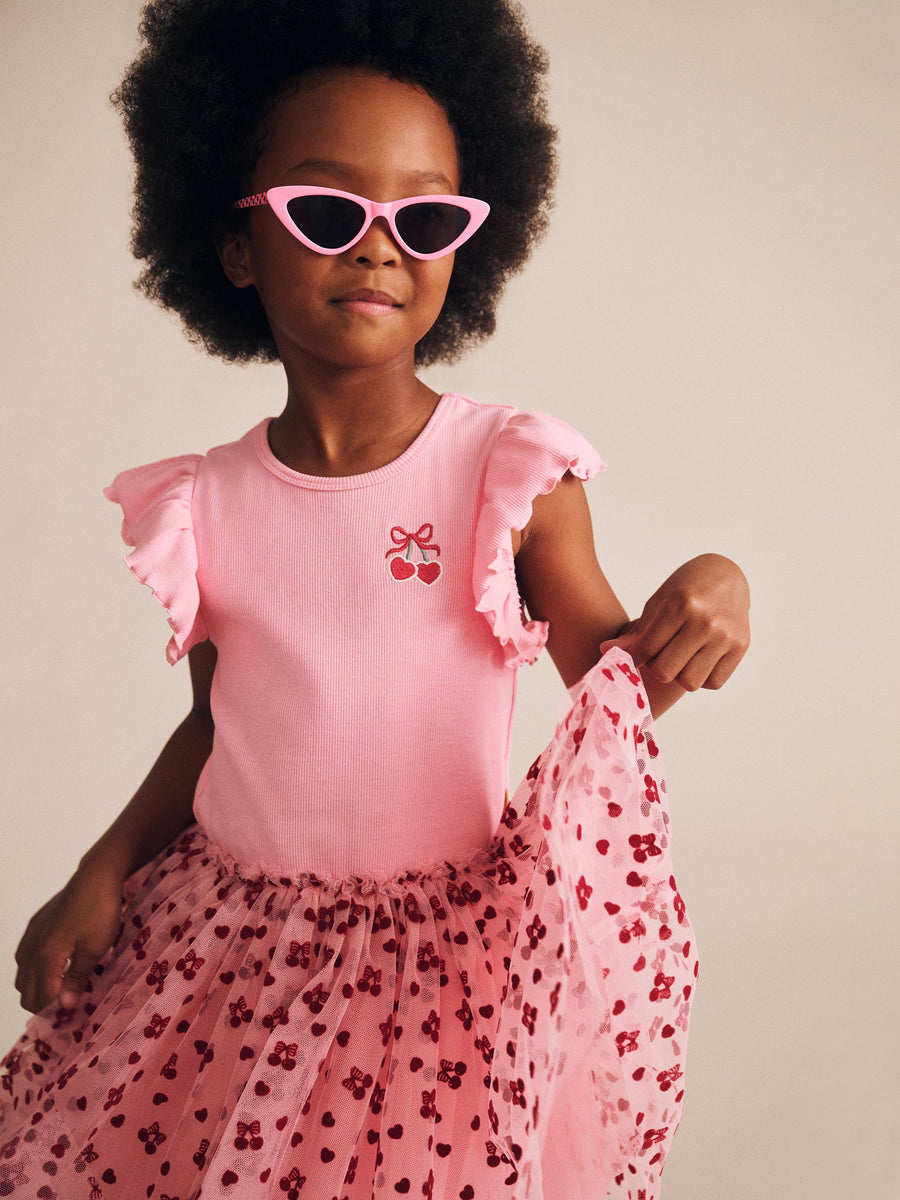 Huxbaby Longsleeve Cherry Pie Rib Tulle Dress