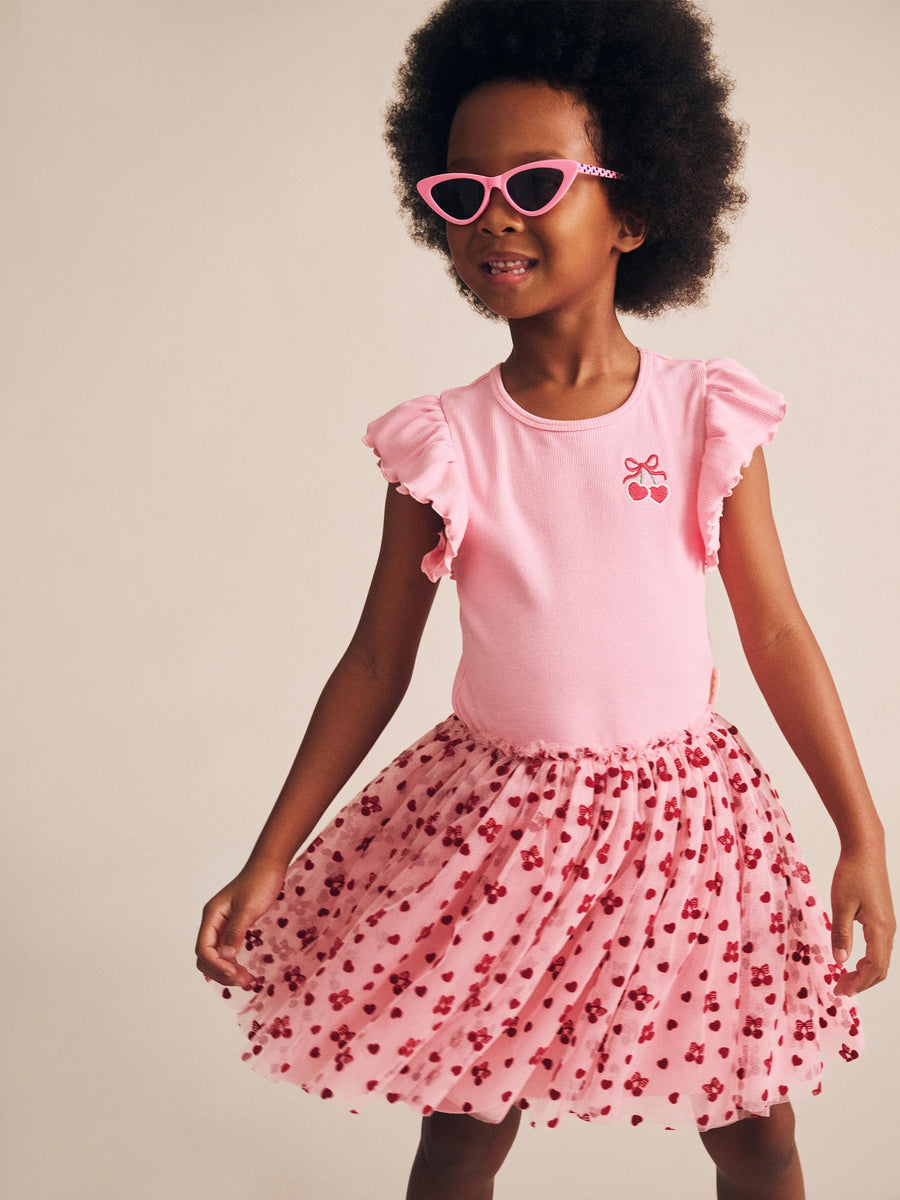 Huxbaby Longsleeve Cherry Pie Rib Tulle Dress