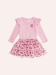 Huxbaby Longsleeve Cherry Pie Rib Tulle Dress