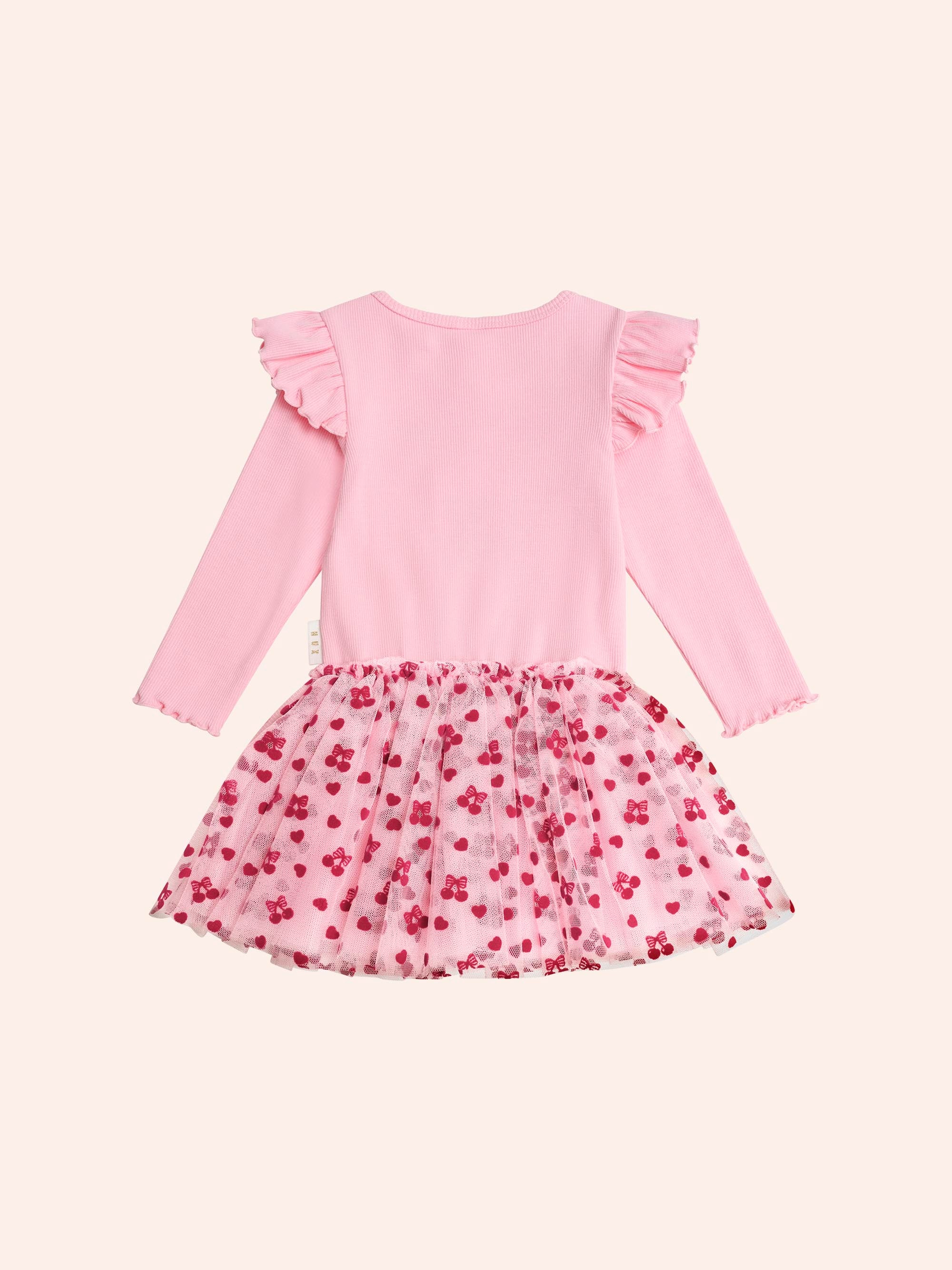 Huxbaby Longsleeve Cherry Pie Rib Tulle Dress