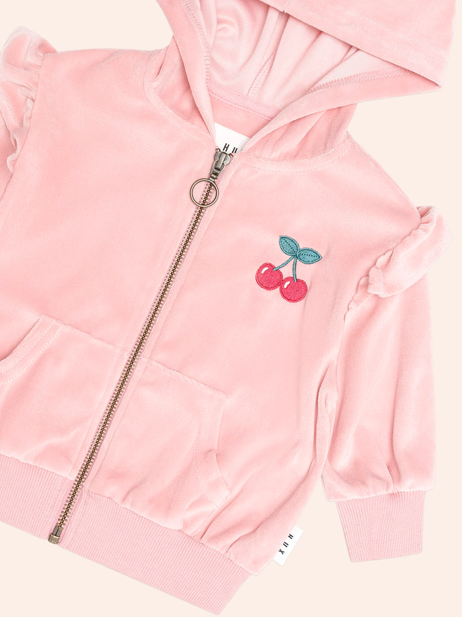 Huxbaby CHERRY EMB VELOUR ZIP HOODIE