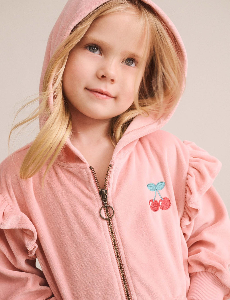 Huxbaby CHERRY EMB VELOUR ZIP HOODIE
