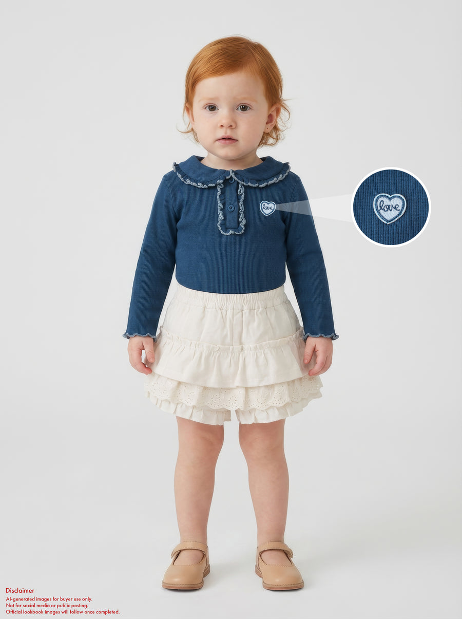 Gingersnaps Baby Geraldine Ribbled Tee with Collar Blue