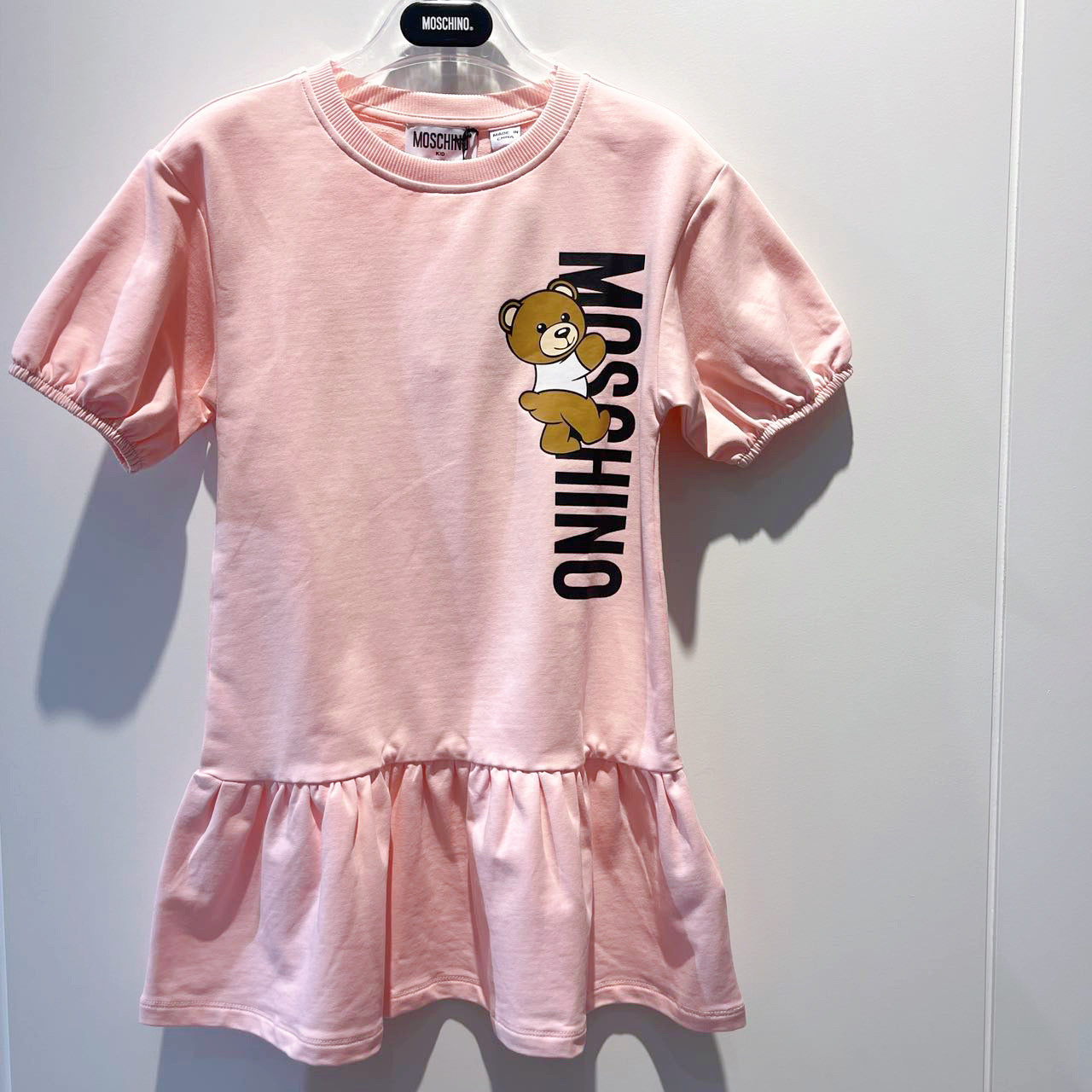 Moschino Girl Logo With Bear Toy Print  Pink Dress