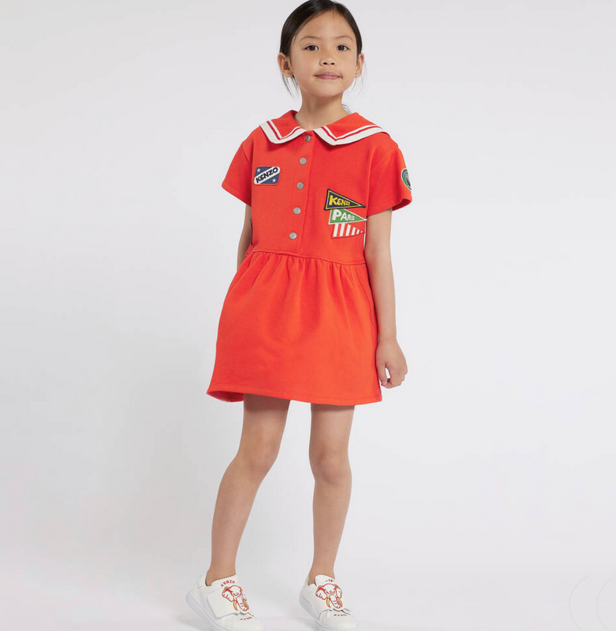 Kenzo Girls Red Cotton Collared Dress