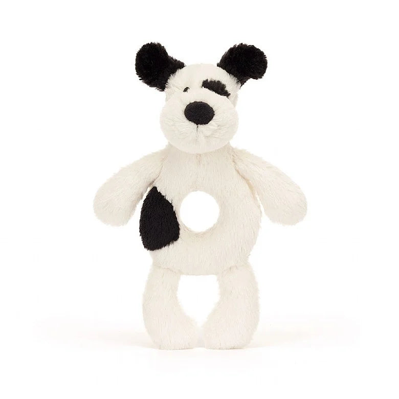Jellycat Bashful Black and Cream Puppy Ring Rattle