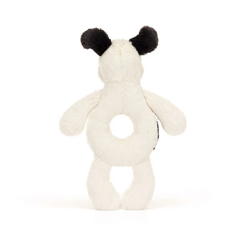 Jellycat Bashful Black and Cream Puppy Ring Rattle