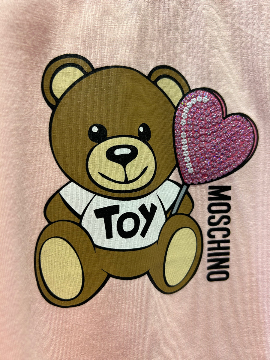 Moschino Girls Short Sleeve Tee with Bear Heart Print