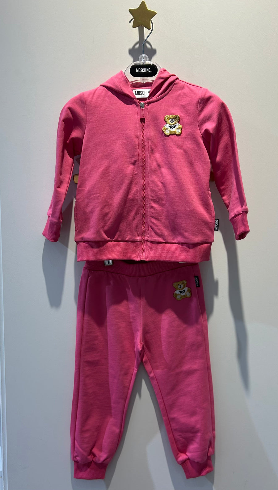 Moschino Baby Zip Up Bear Hooded Sweat Set with Bear Patch