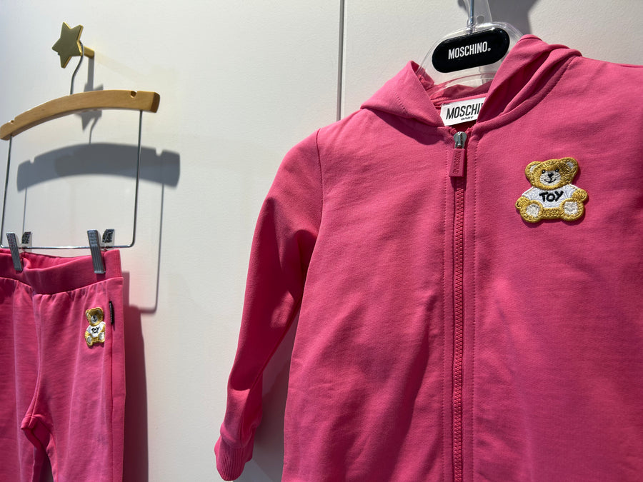 Moschino Baby Zip Up Bear Hooded Sweat Set with Bear Patch