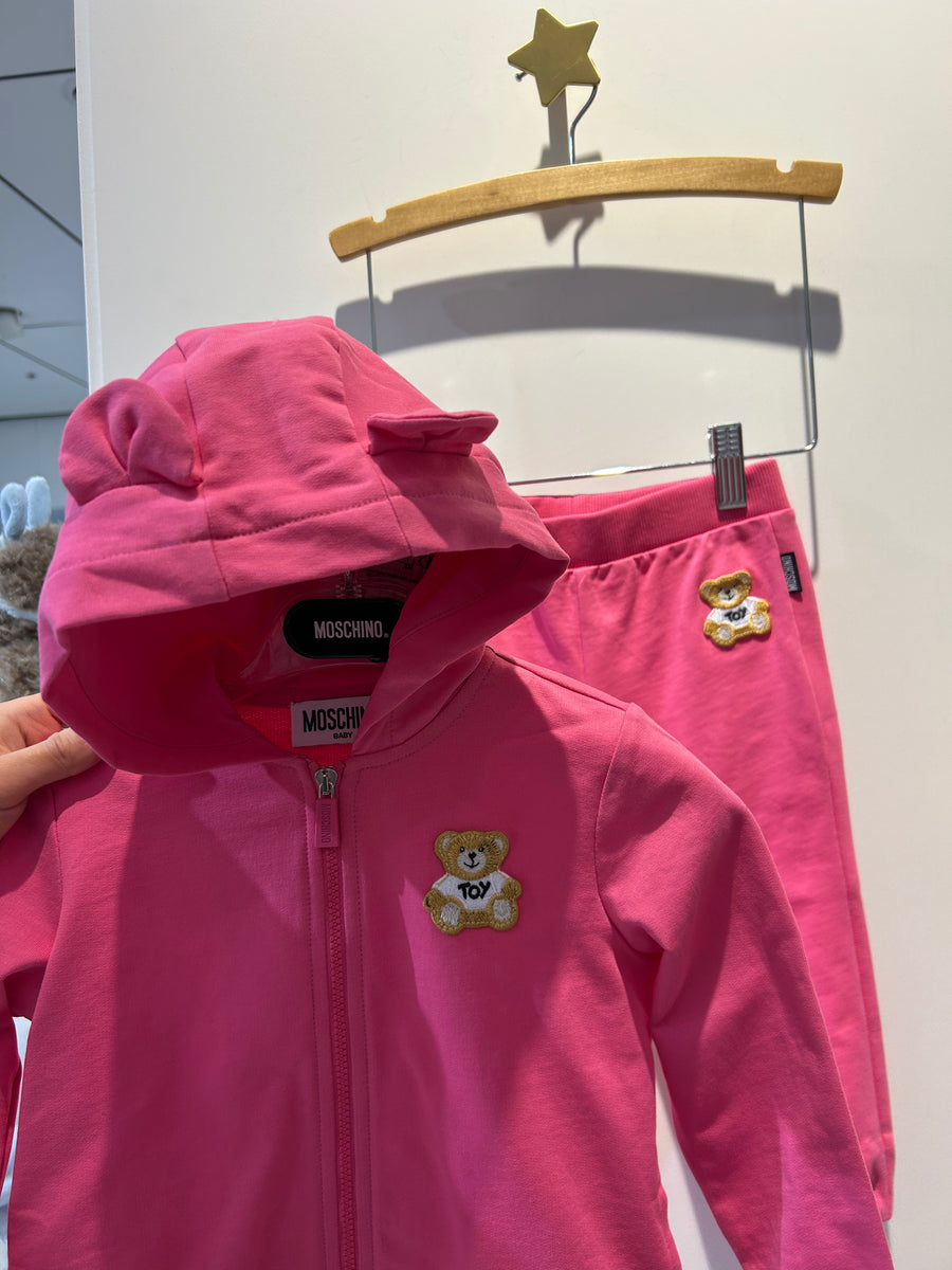 Moschino Baby Zip Up Bear Hooded Sweat Set with Bear Patch