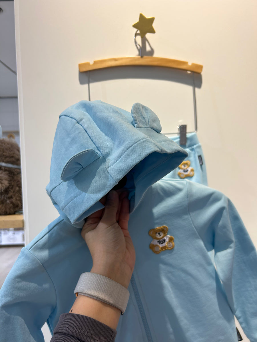 Moschino Baby Zip Up Bear Hooded Sweat Set with Bear Patch