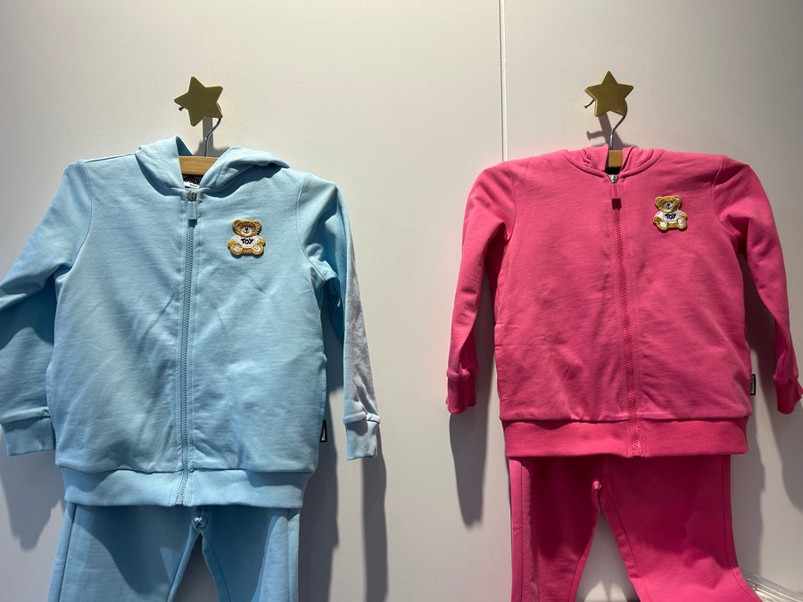Moschino Baby Zip Up Bear Hooded Sweat Set with Bear Patch