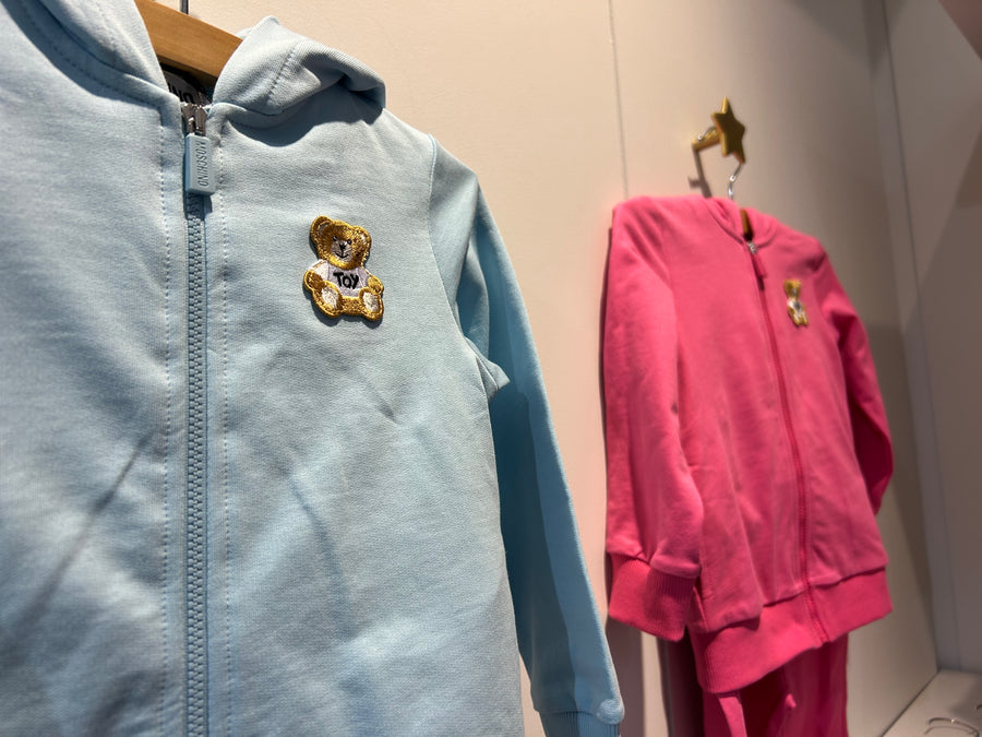 Moschino Baby Zip Up Bear Hooded Sweat Set with Bear Patch