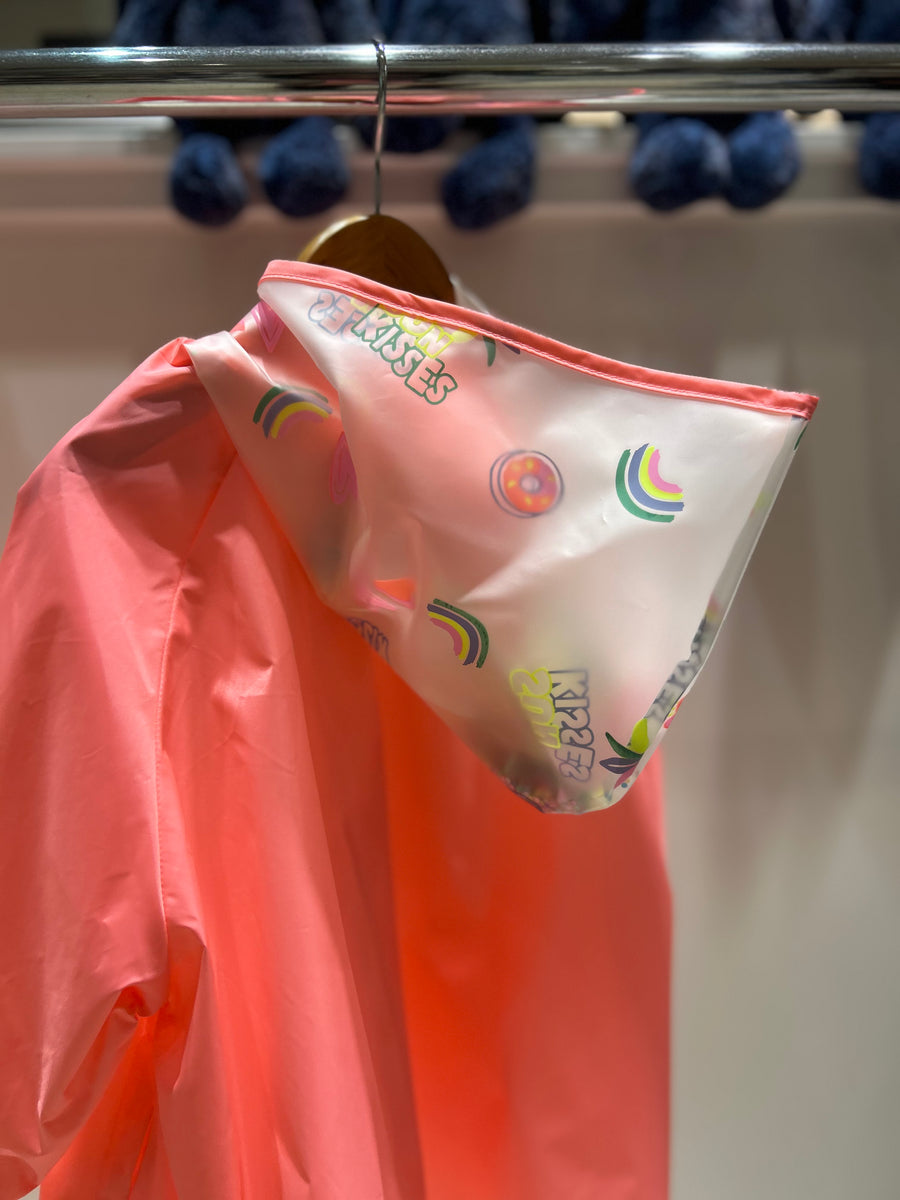 Billieblush Girls Coral Pink Raincoat with Printed Hood