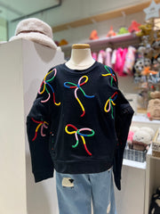 Stella McCartney Girls Black Cotton Embroidered Bow Sweatshirt