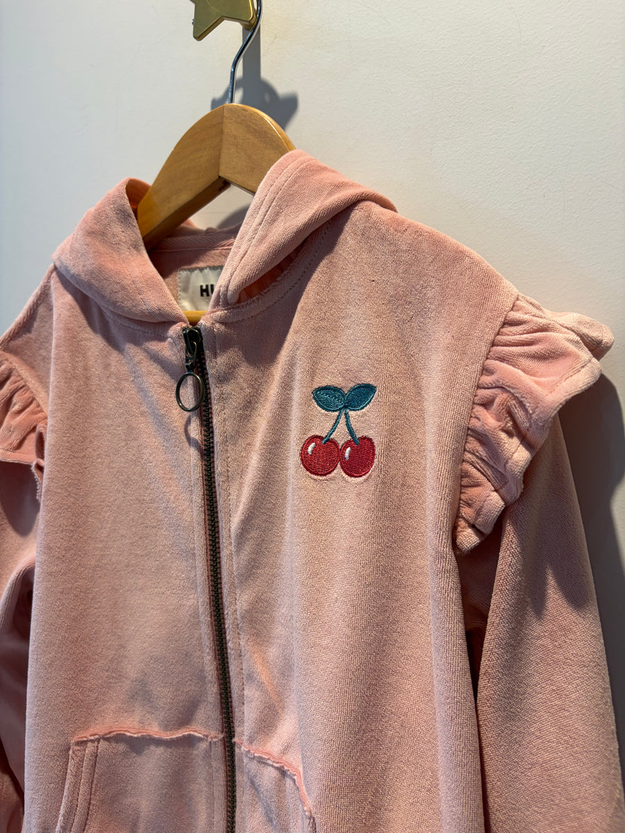 Huxbaby CHERRY EMB VELOUR ZIP HOODIE