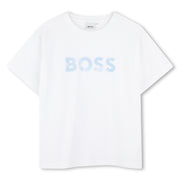 Boss Boys White & Blue Cotton Shorts Set