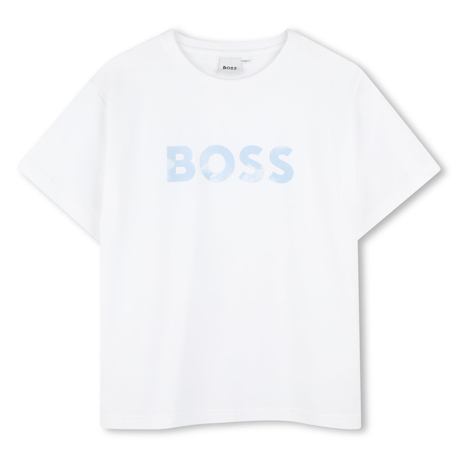 Boss Boys White & Blue Cotton Shorts Set