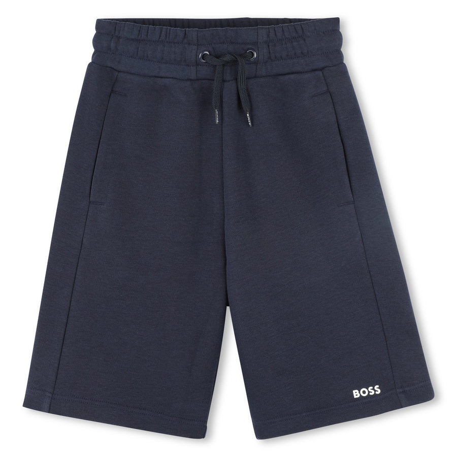 Boss Boys White & Blue Cotton Shorts Set
