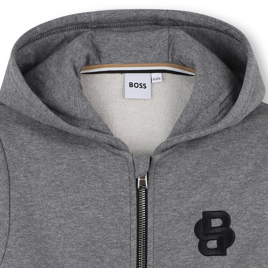 Boss Boys Heather Grey Hooded Cardigan