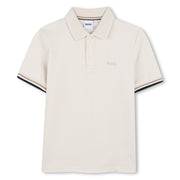 Boss Boy Cotton Elastane Pique Polo Shirt with Logo Sand