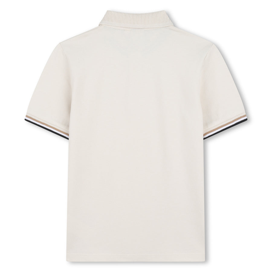 Boss Boy Cotton Elastane Pique Polo Shirt with Logo Sand