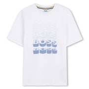Boss Boy Cotton Jersey Tee Shirt with Multi Logo