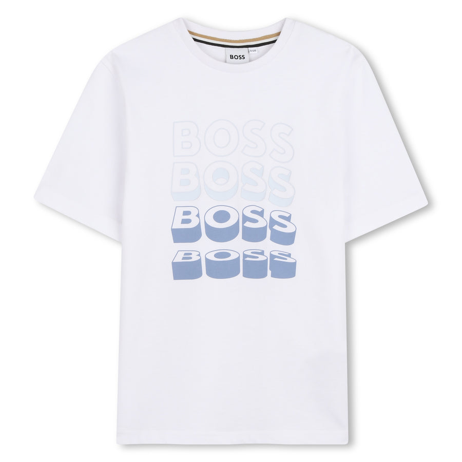 Boss Boy Cotton Jersey Tee Shirt with Multi Logo