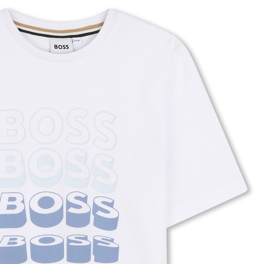 Boss Boy Cotton Jersey Tee Shirt with Multi Logo