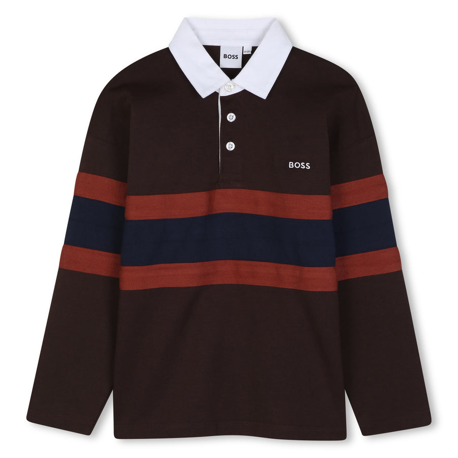 Boss LS Jersey Polo with Bold Stripes Across the Middle