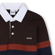Boss LS Jersey Polo with Bold Stripes Across the Middle